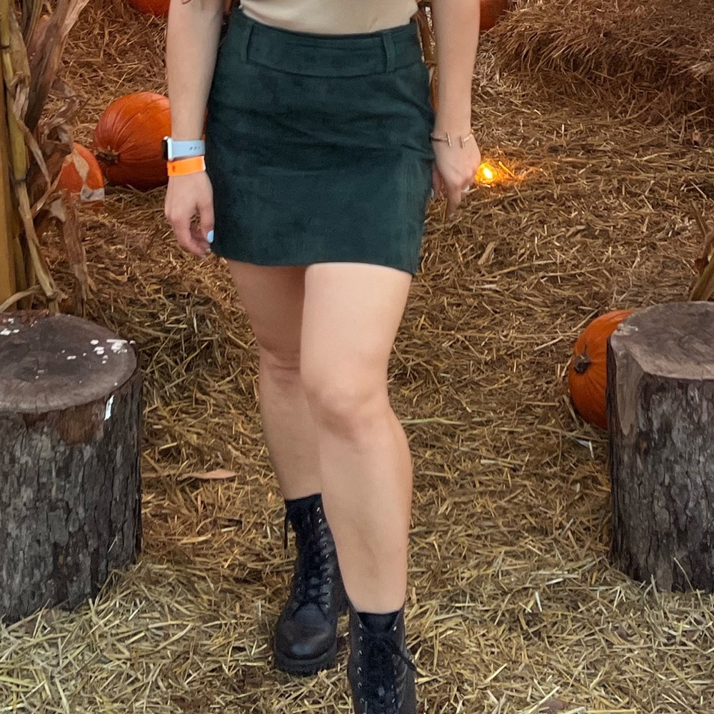 Green suede skirt